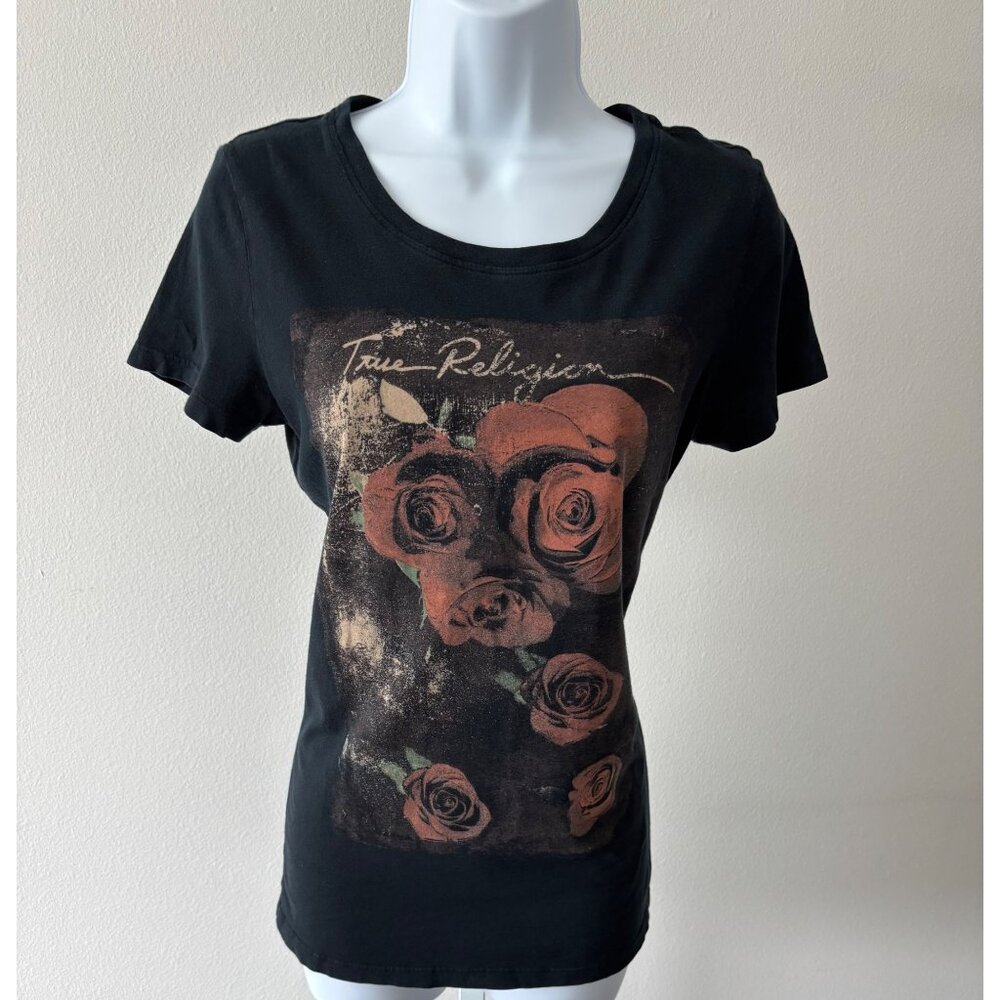 True Religion Rose Graphic T-Shirt Small Crew Neck Streetwear Festival Boho Rock - Picture 1 of 16